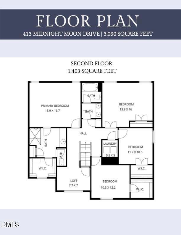 Floor Plan - Second Level - 413 Midnight Moon Drive, Wendell, NC 27591, Wendell