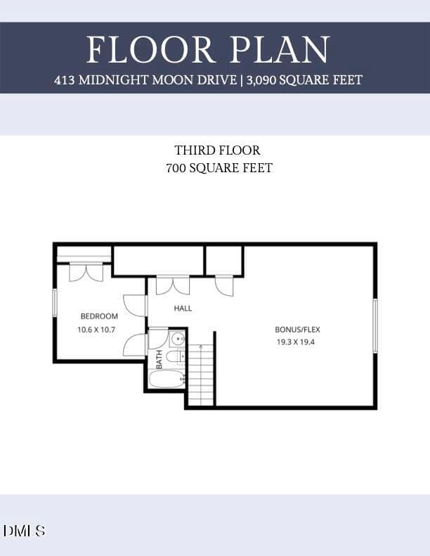 Floor Plan - Third Level - 413 Midnight Moon Drive, Wendell, NC 27591, Wendell