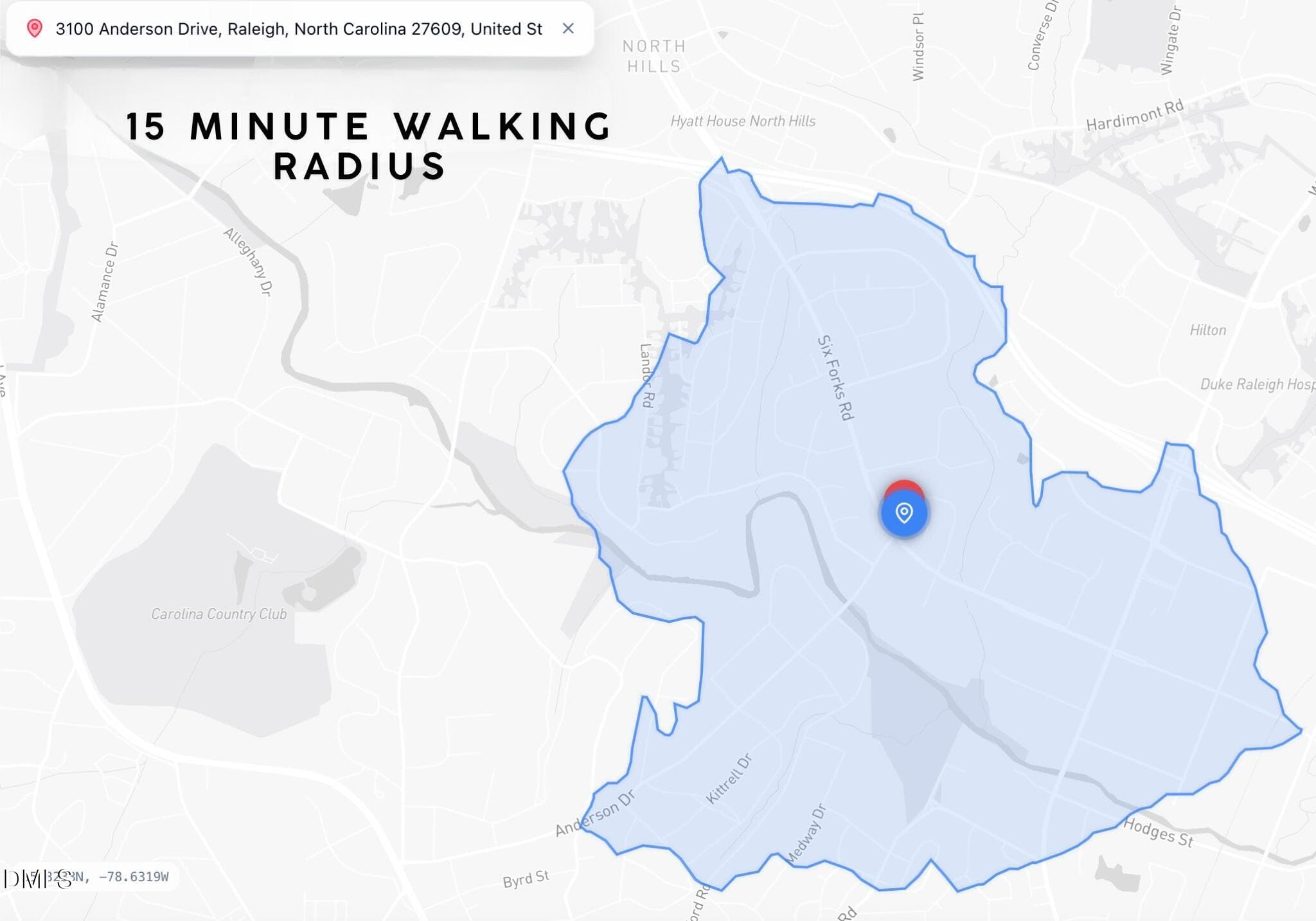Walk Radius - 3100 Anderson Drive, Raleigh, NC 27609, Raleigh