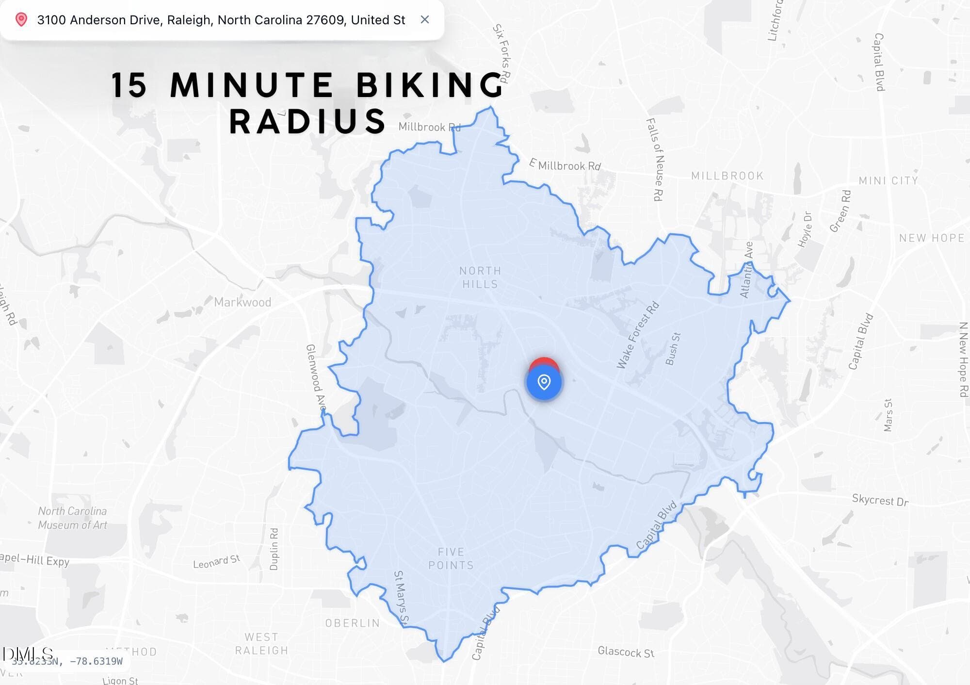 Bike Radius - 3100 Anderson Drive, Raleigh, NC 27609, Raleigh