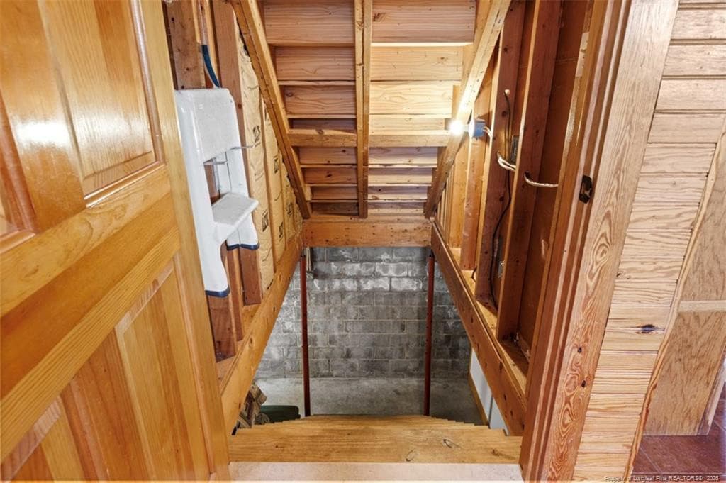 stairs to partially finished basement - 578 Atkins Road, Cameron, NC 28326