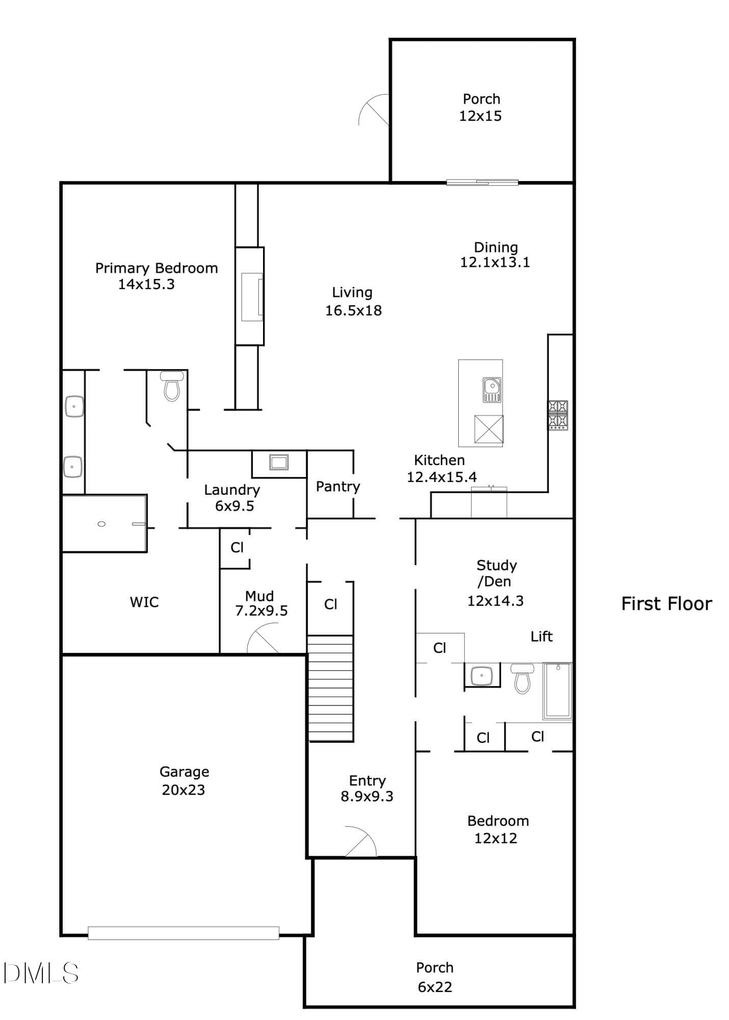 1st Floor Layout - 341 Monteith Drive, Chapel Hill, NC 27516, Chapel Hill