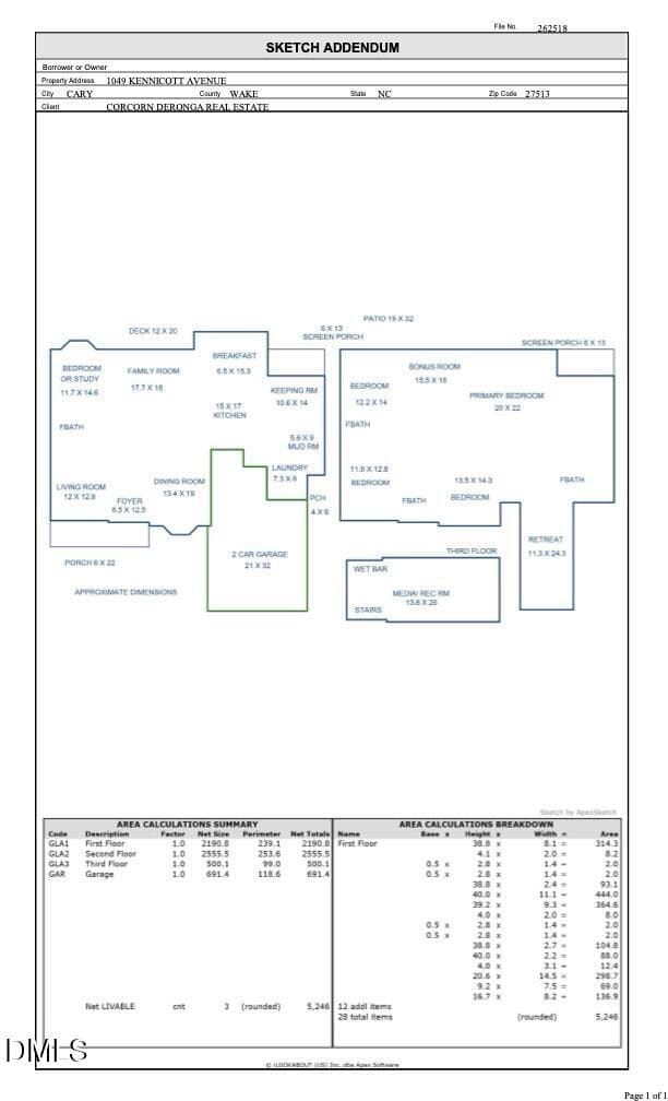 Measurements - 1049 Kennicott Avenue, Cary, NC 27513, Cary