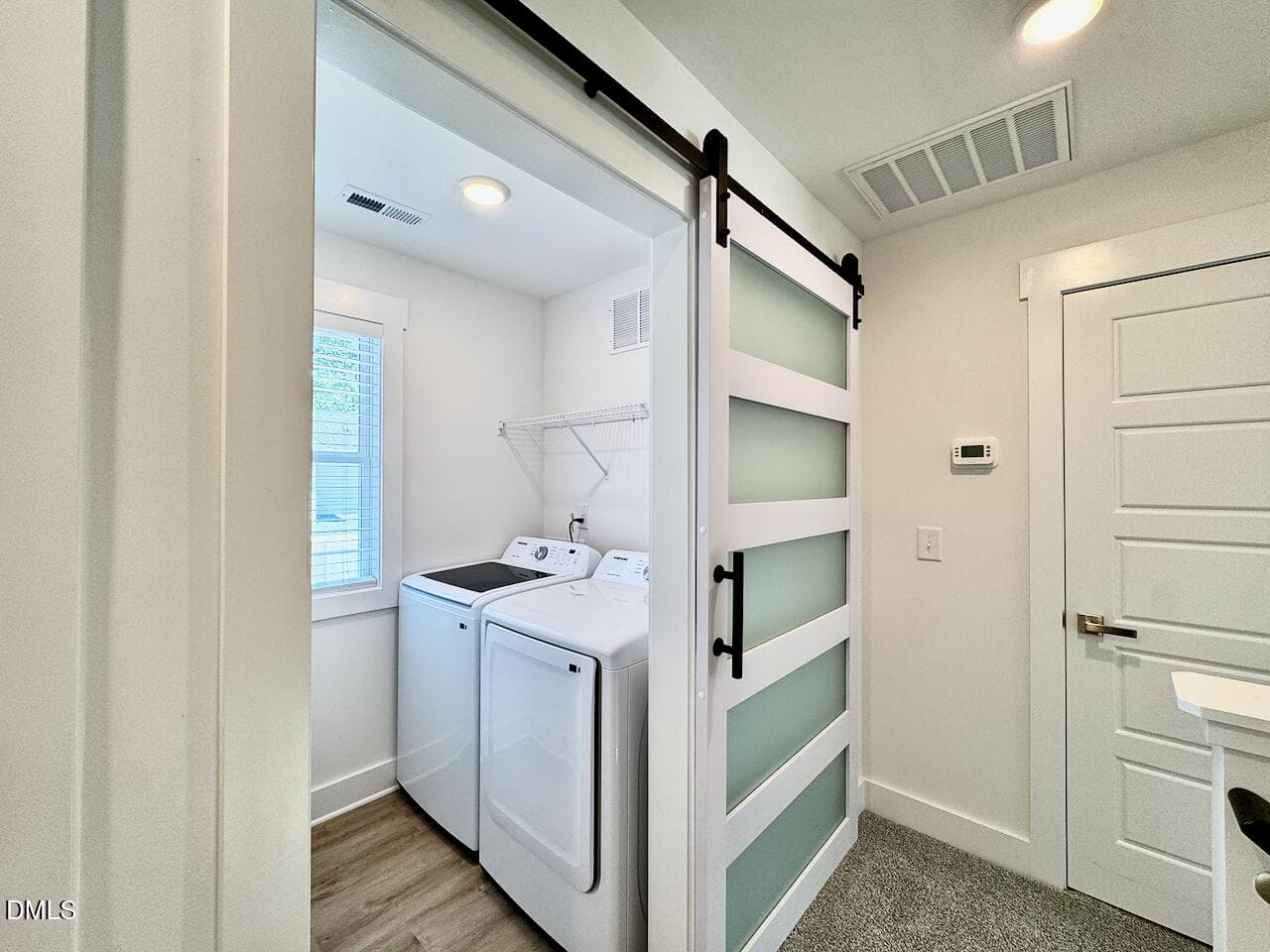 Upstairs Laundry with Glass Barn Door - 218 George Street A, Four Oaks, NC 27524