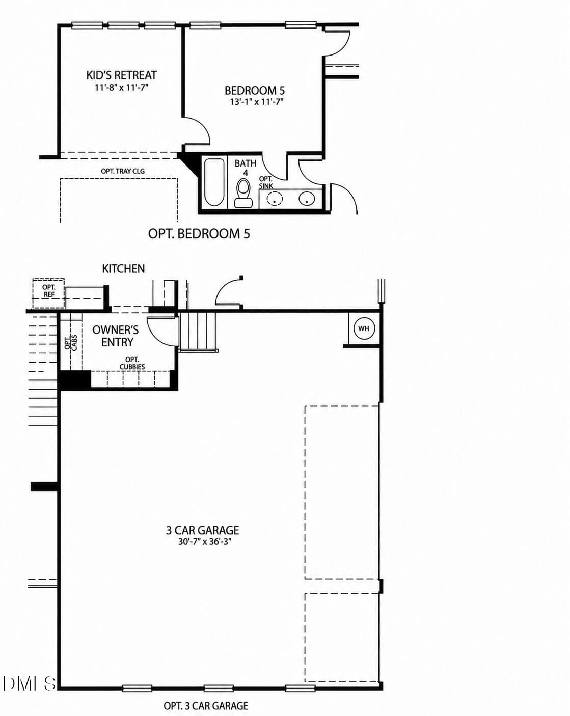 Floor Plan - 5th Bedroom Option & Garage - 1128 Covered Bridge Trail, Chapel Hill, NC 27517, Chapel Hill