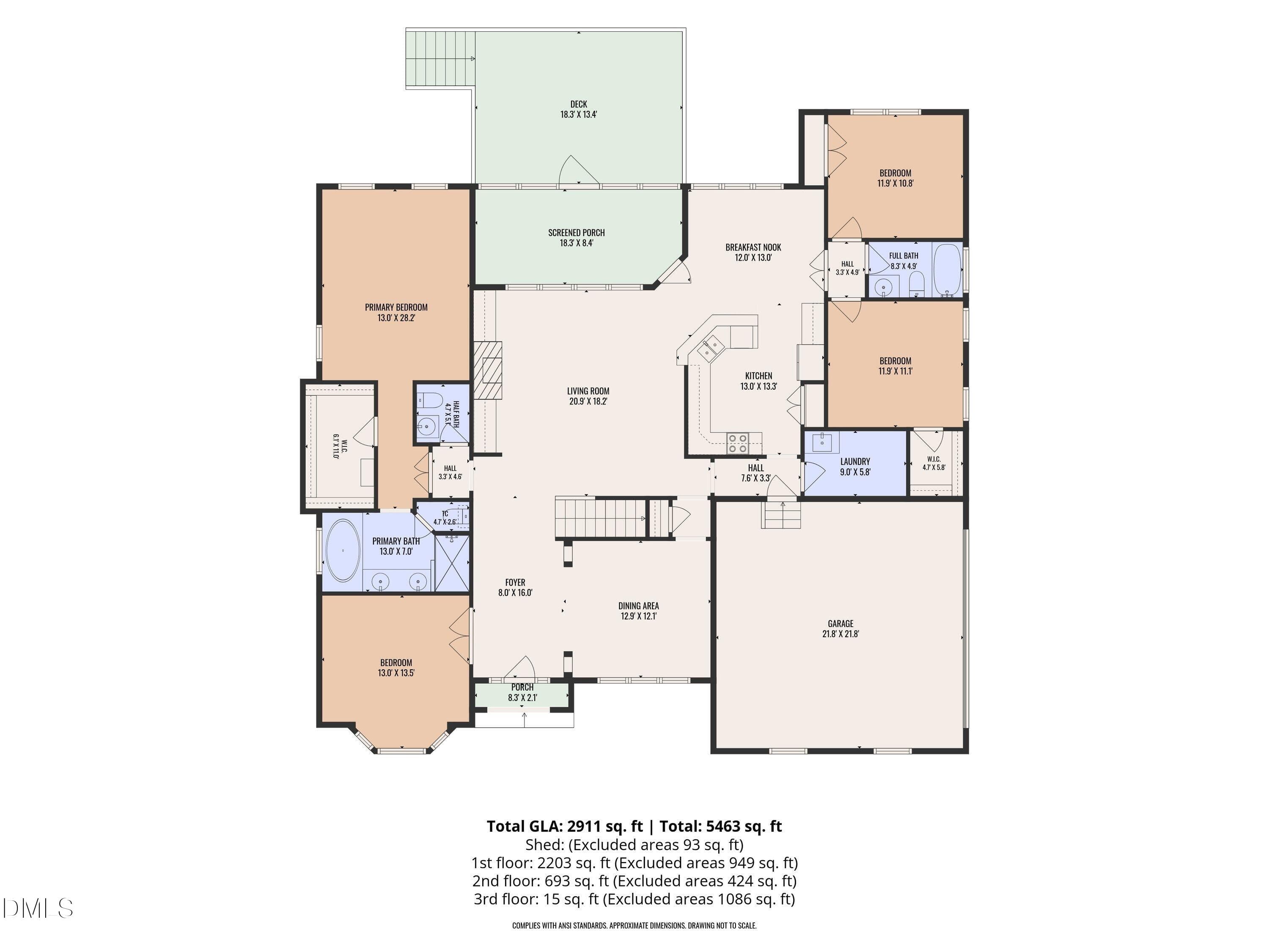 Main Level Floor Plan - 2101 Chicora Wood Drive, Raleigh, NC 27606, Raleigh