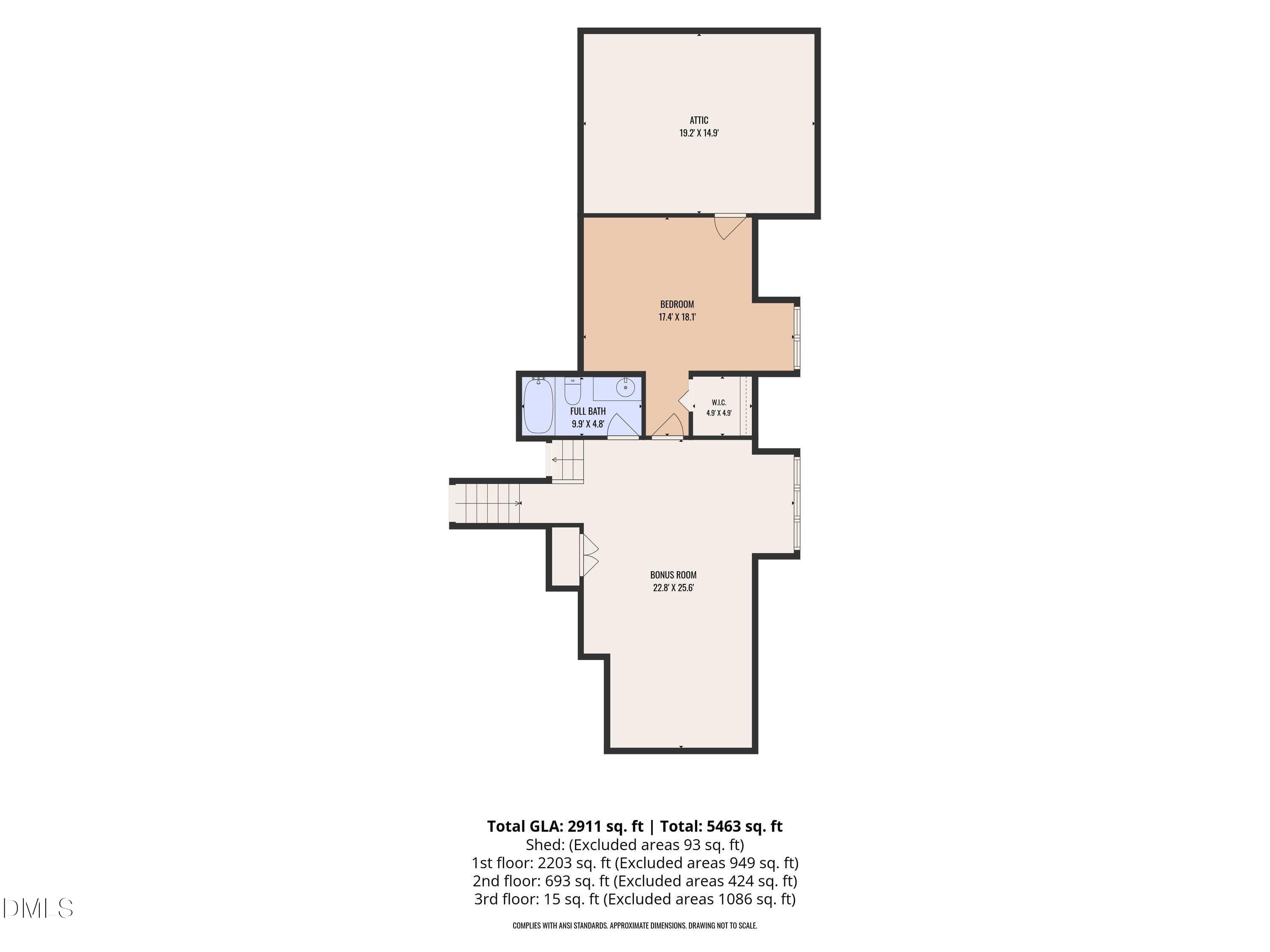 Second Level Floor Plan - 2101 Chicora Wood Drive, Raleigh, NC 27606, Raleigh