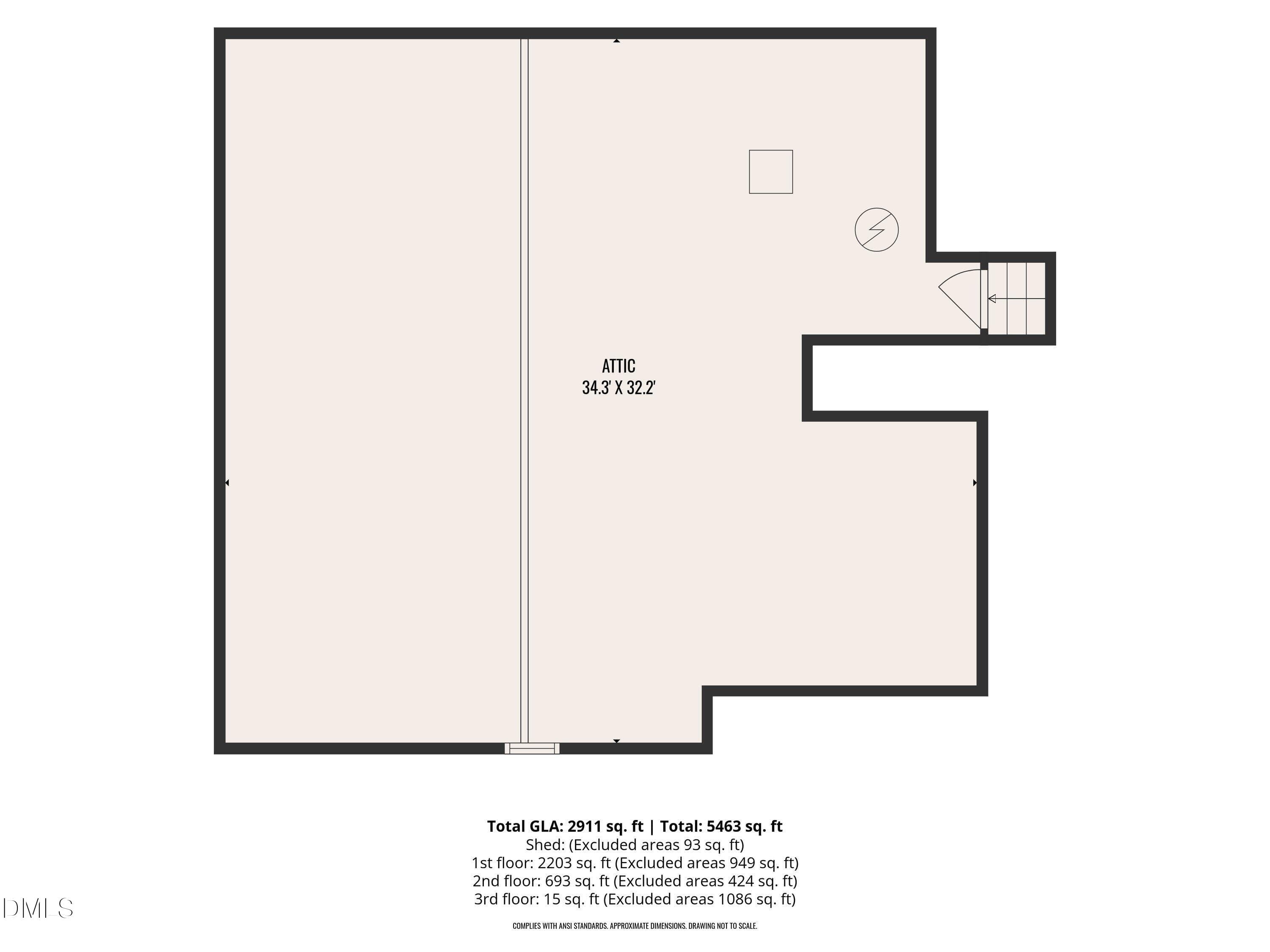 Attic Floor Plan - 2101 Chicora Wood Drive, Raleigh, NC 27606, Raleigh