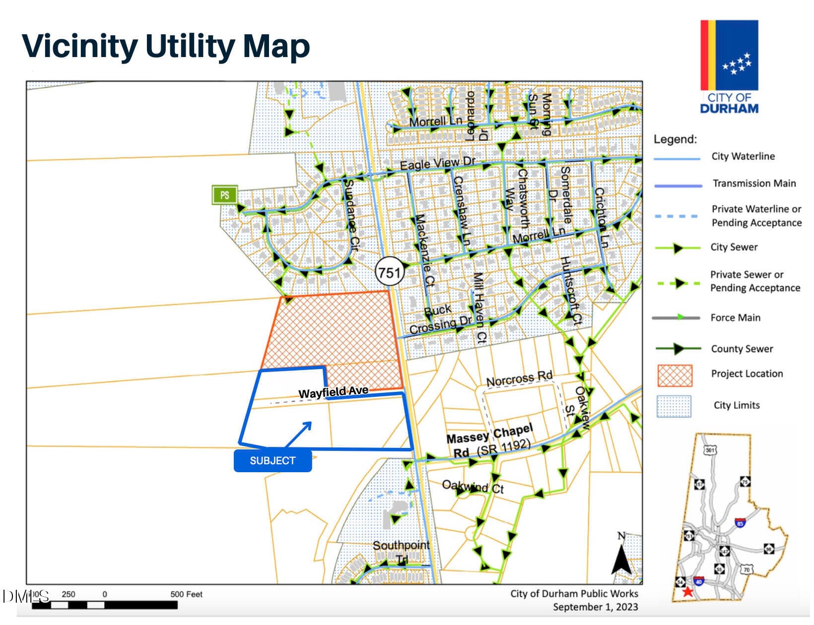 Vicinity Utility Map - 9.88 Acre Assembl - 8200 N.c. Highway 751, Durham, NC 27713