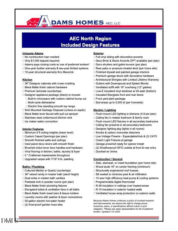 5 AEC Regional Standard Features 7-2025 - 105 Jackson Rdg Way, Pikeville, NC 27863, Pikeville