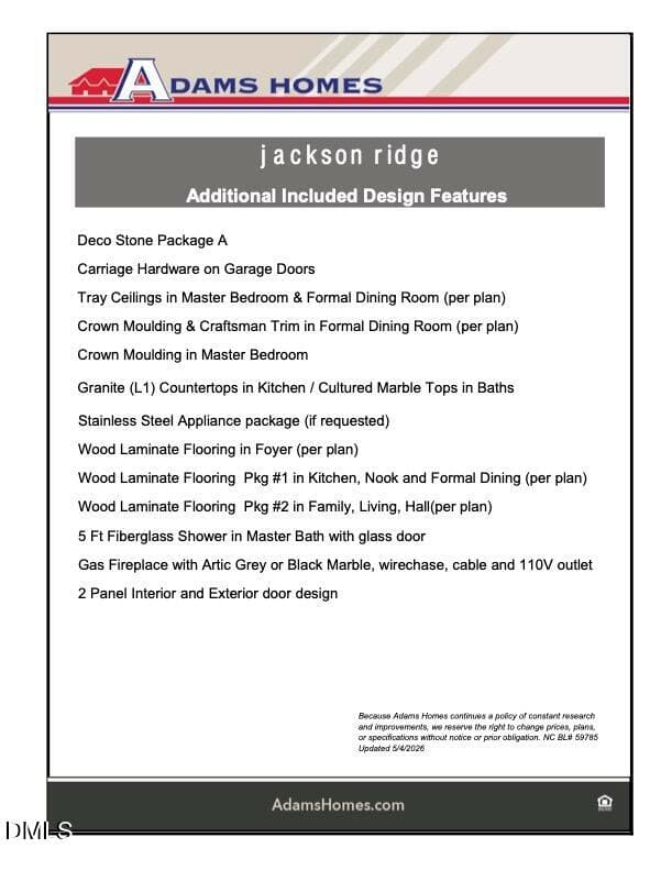Jackson Ridge - Standard Features 5.4.26 - 105 Jackson Rdg Way, Pikeville, NC 27863, Pikeville