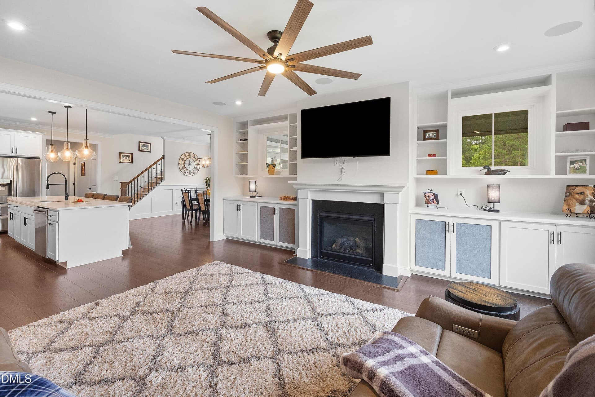 Living room with fp and builtins - 1317 Magnolia Gln Circle, Wake Forest, NC 27587