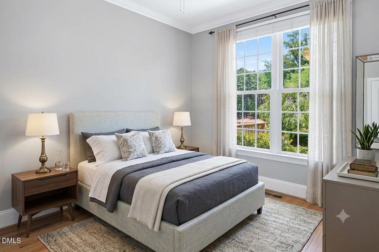 Virtually staged bedroom 2 - 1613 Wooten Court, Wake Forest, NC 27587