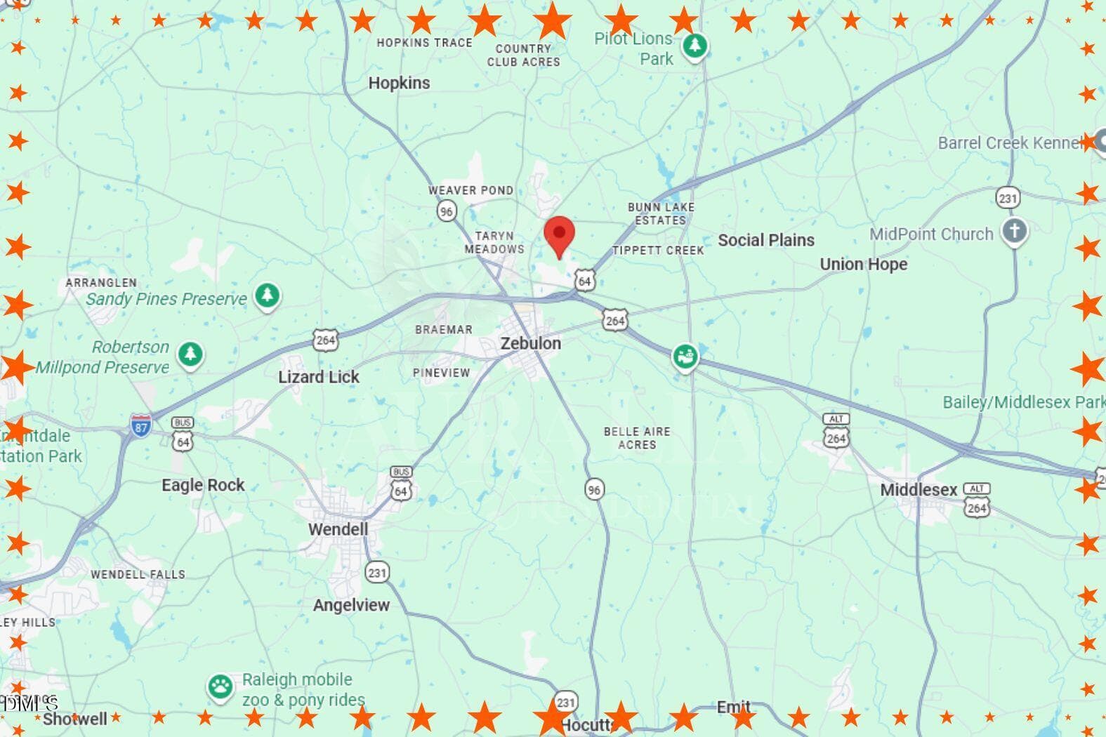 932 Berkeley Glen Road Mapped - 932 Berkeley Glen Road, Zebulon, NC 27597