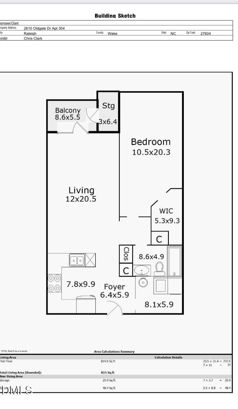 Appraiser's Floorplan - 2610 Oldgate Drive 304, Raleigh, NC 27604, Raleigh