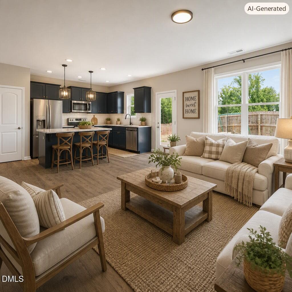 living room staged - 52 Elliot Drive, Clayton, NC 27520