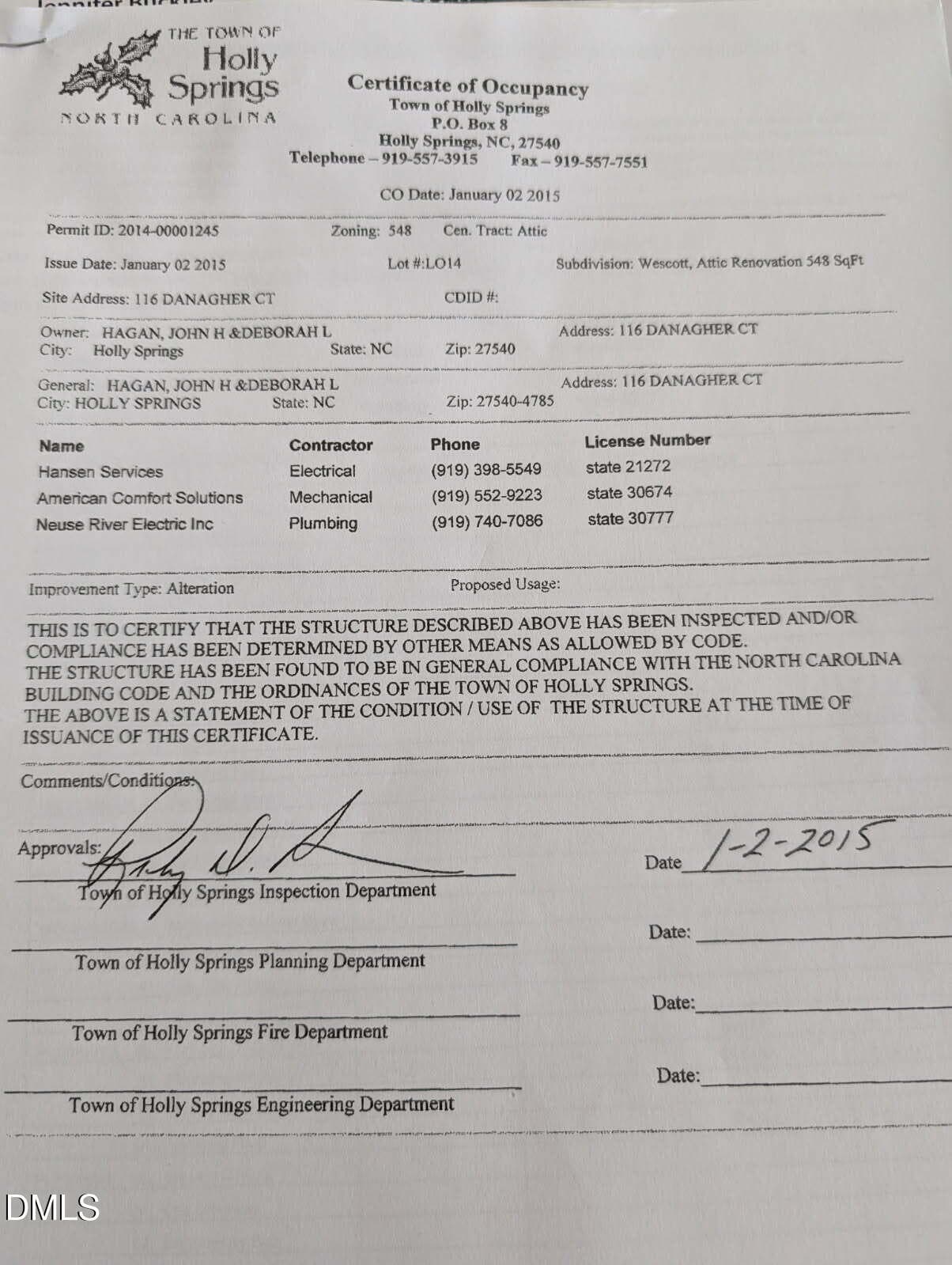 Danagher Permit - 116 Danagher Court, Holly Springs, NC 27540