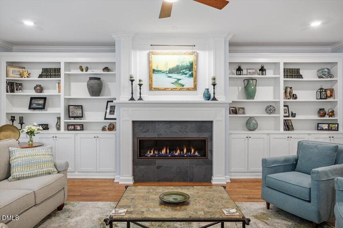 Family room with custom fireplace - 4235 Henderson Place, Pittsboro, NC 27312