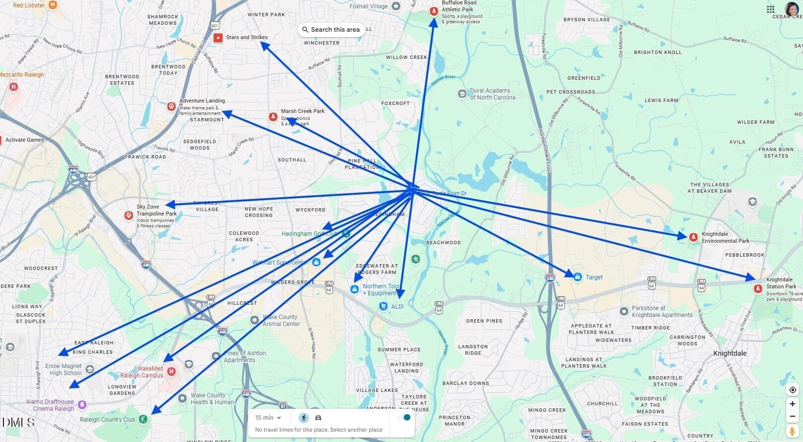 Things To Do Map - 2200 Turtle Point Drive, Raleigh, NC 27604, Raleigh