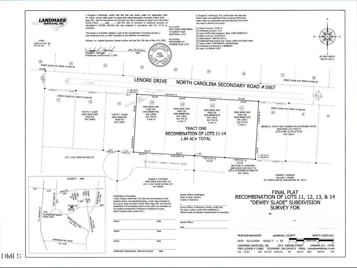 Combined Lots 11-14 survey updated - Lots 11-14 Lenore Drive, Burlington, NC 27217