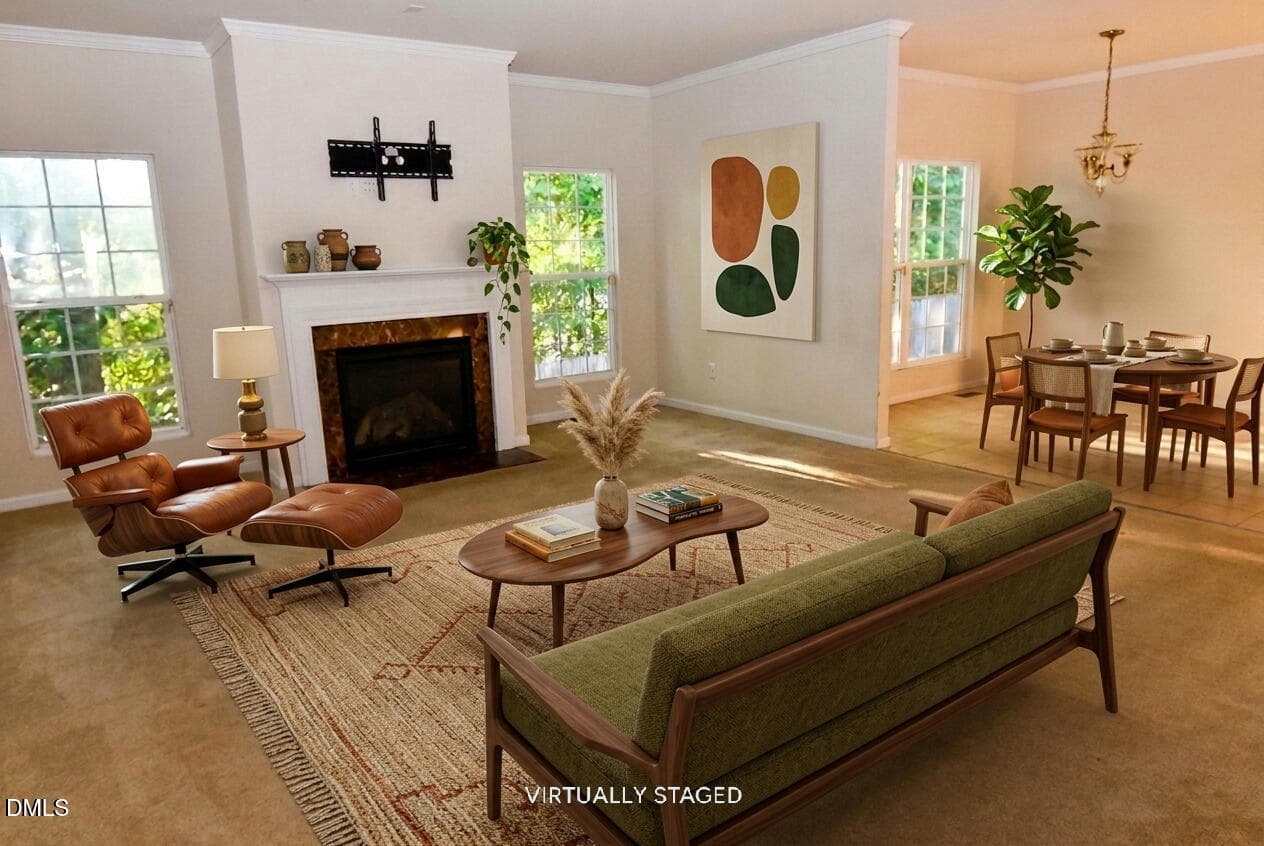 Family room Ai Staged - 5413 Glenmorgan Lane, Raleigh, NC 27616, Raleigh