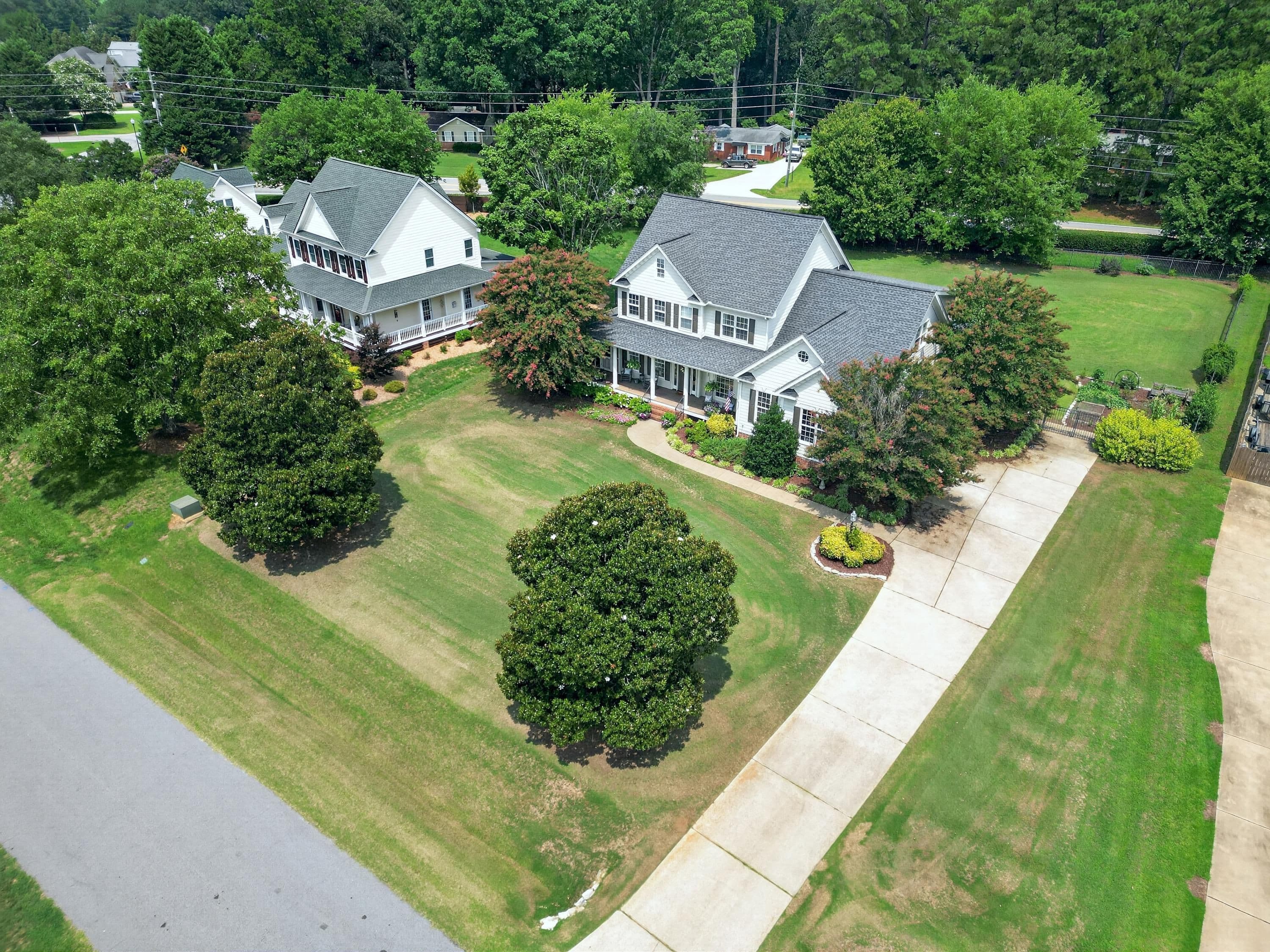 Aerial View with long Driveway - 3024 Whitehart Lane, Raleigh, NC 27606, Raleigh