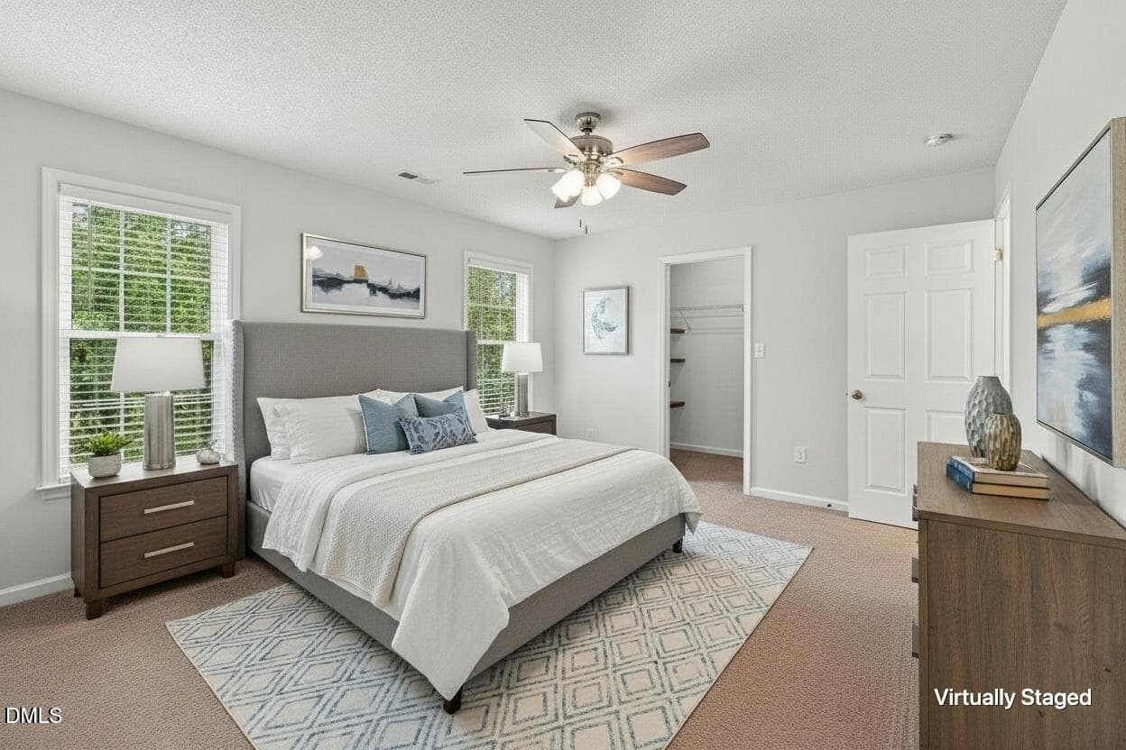 Primary Bedroom Virtually Staged - 8308 Neuse Rapids Road, Raleigh, NC 27616, Raleigh