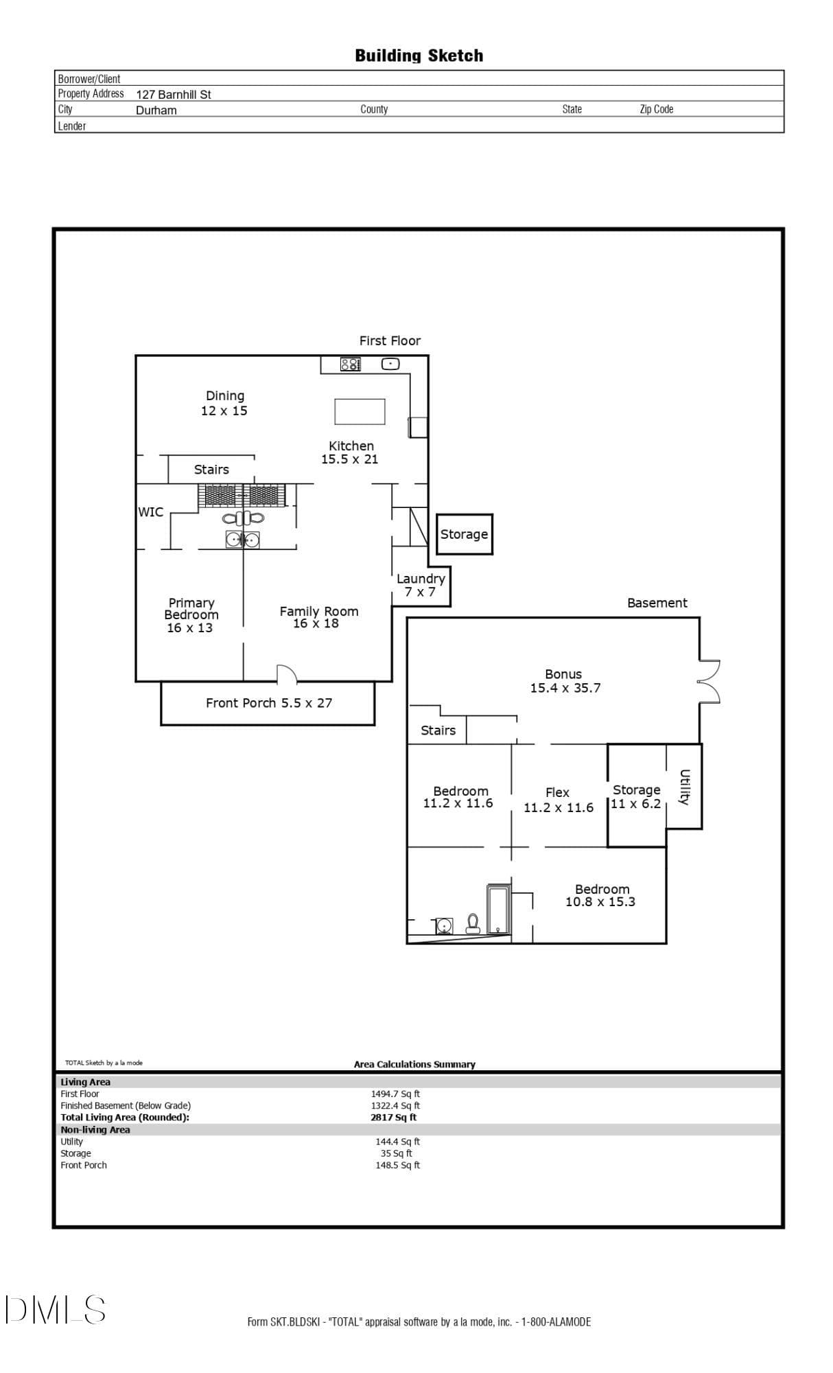 Floor Plan - 127 & 129 Barnhill Street, Durham, NC 27707, Durham