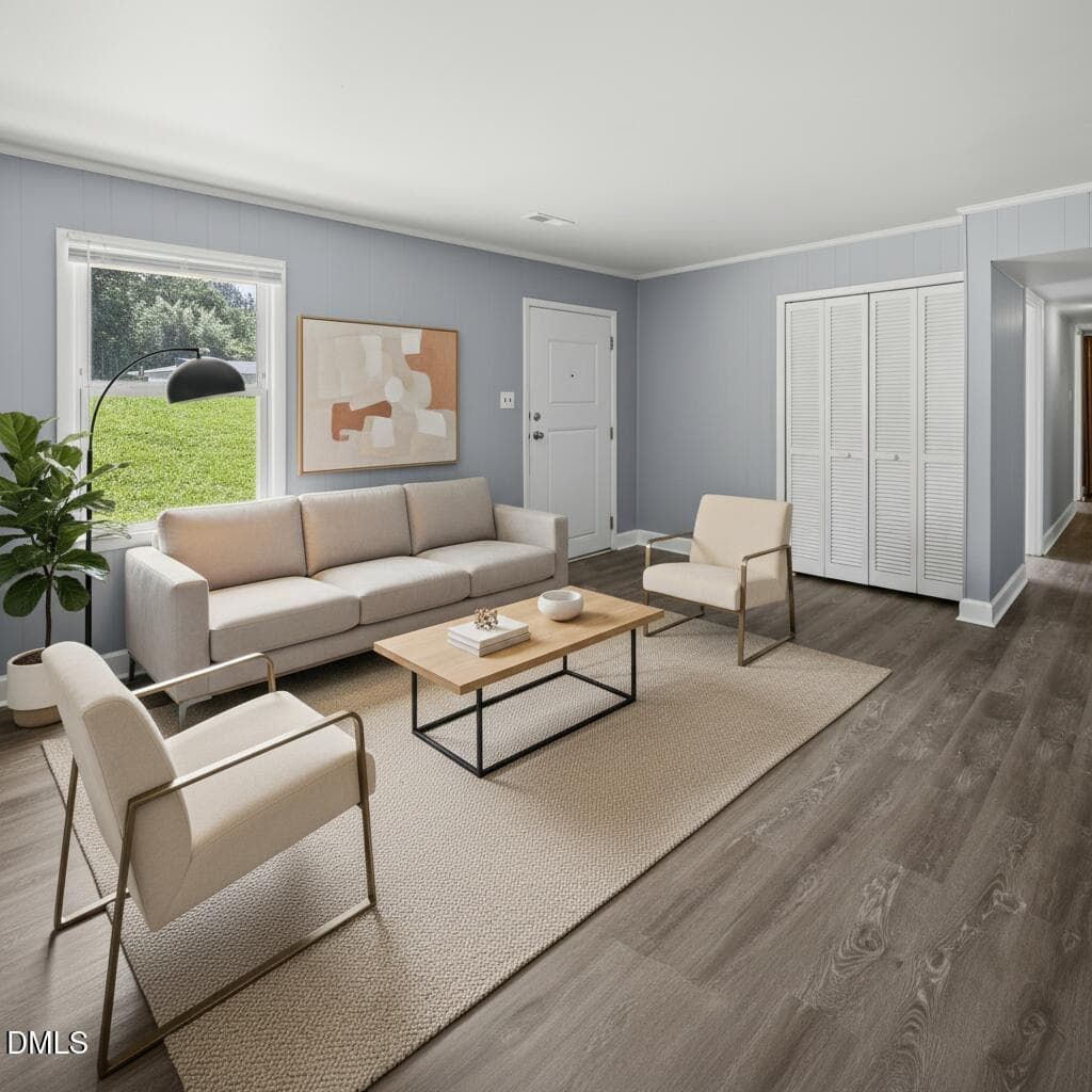 Living Room_Staged with AI - 4140 Sunflower Circle, Winston-Salem, NC 27105