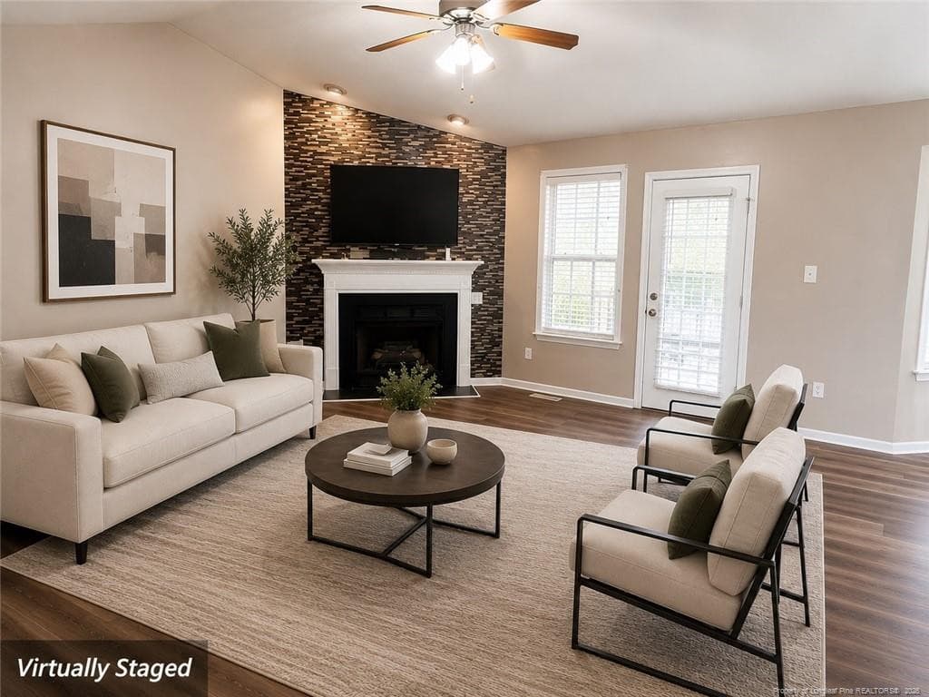 virtually staged living room - 99 Andrew Boulevard, Selma, NC 27576