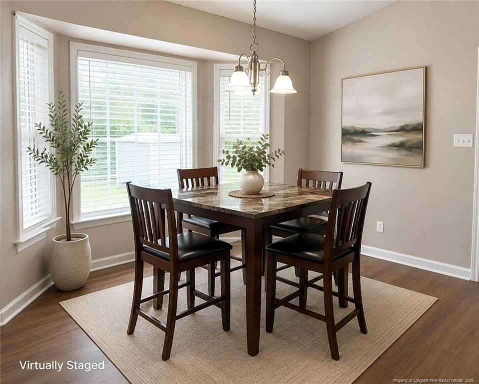 dining area virtually staged - 99 Andrew Boulevard, Selma, NC 27576