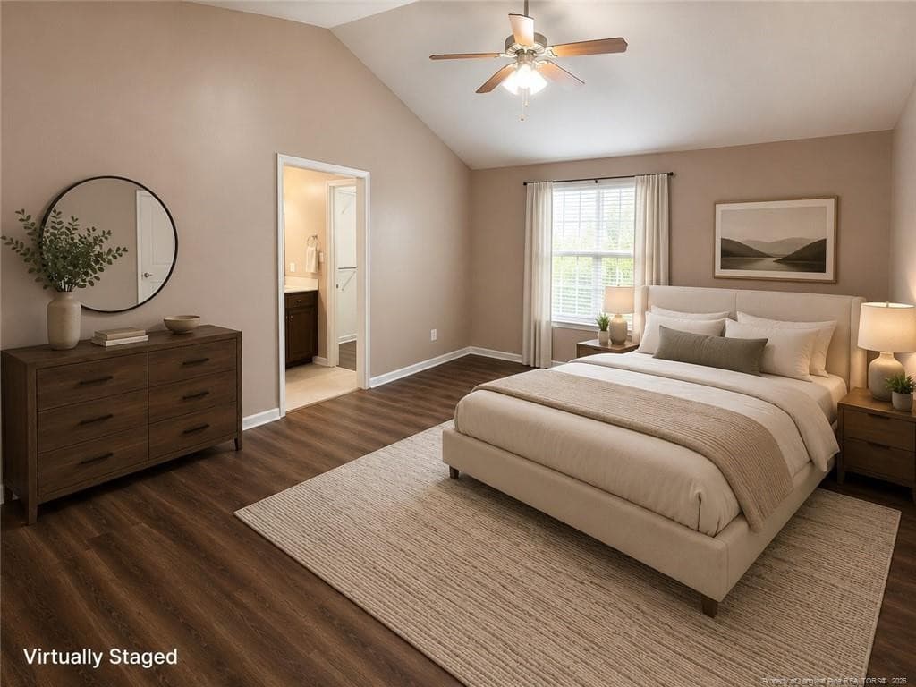 primary bedroom virtually staged - 99 Andrew Boulevard, Selma, NC 27576
