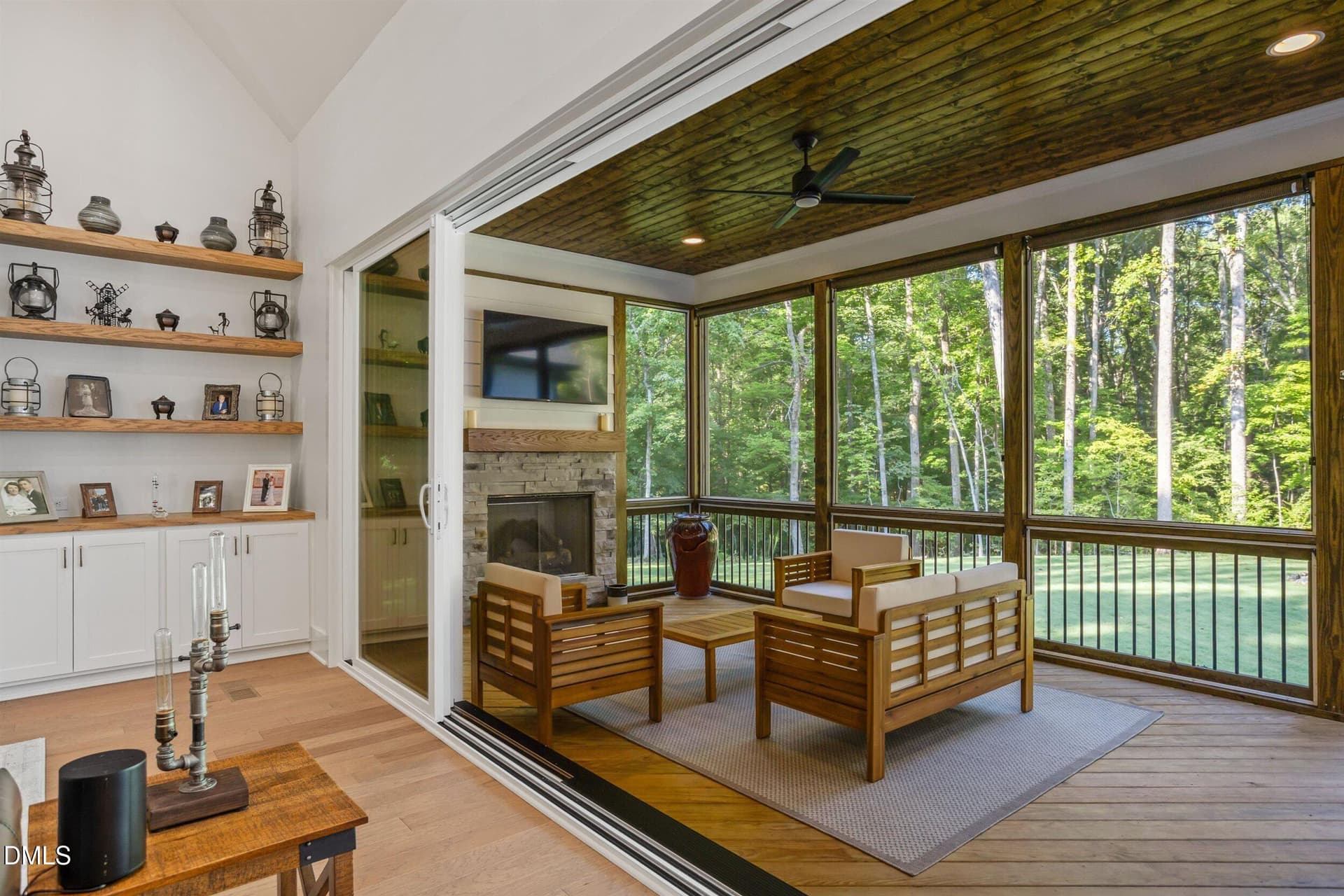 Sliding door to large screened porch - 160 Roberson Creek Road, Pittsboro, NC 27312