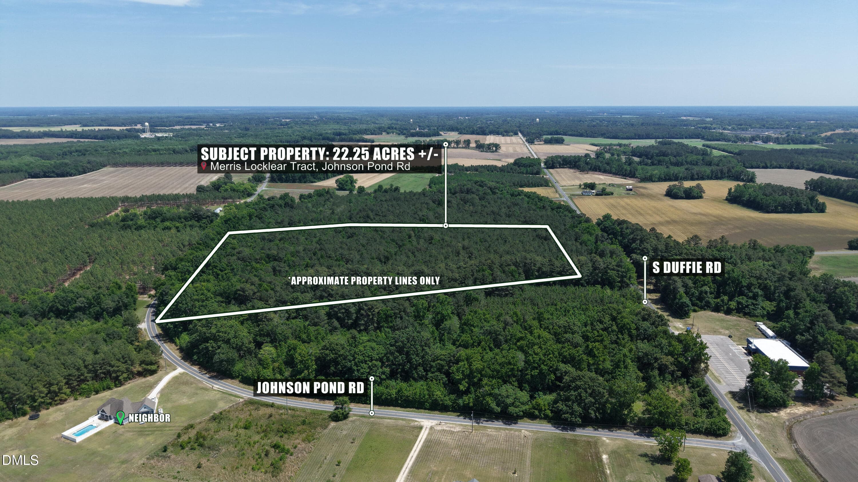 4Aerial NW POV - Parcel Outline - 0 Johnson Pond Road, Red Springs, NC 28377