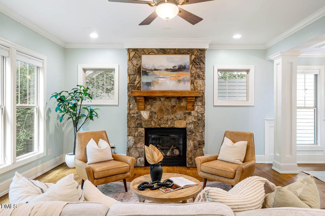 Stone Fireplace with Gas Logs - 343 Dark Forest Drive, Chapel Hill, NC 27516, Chapel Hill