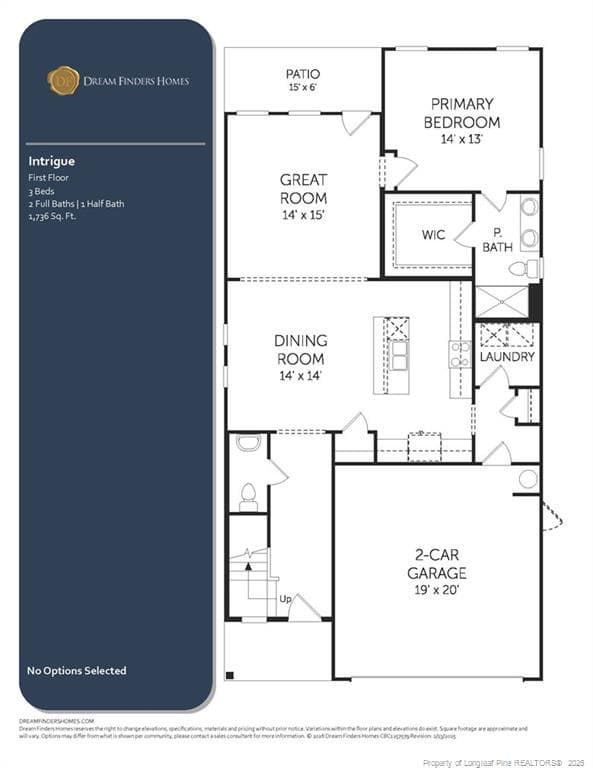 Intrigue Floor Plan; 1st Floor - 162 Stone Creek (Lot 19) Drive, Coats, NC 27521