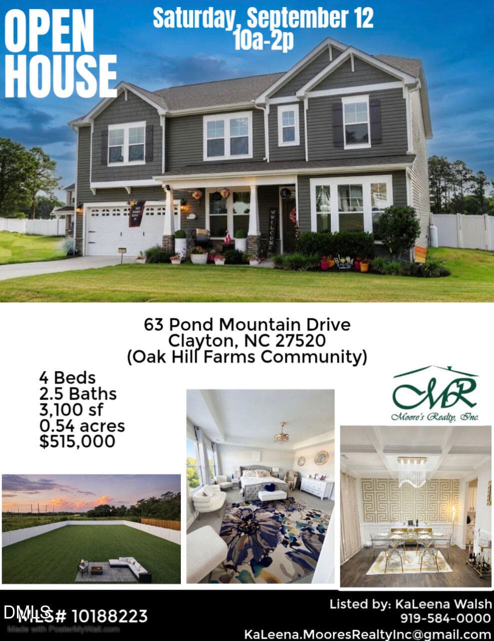 Open House Flyer_ - 63 Pond Mountain Drive, Clayton, NC 27520