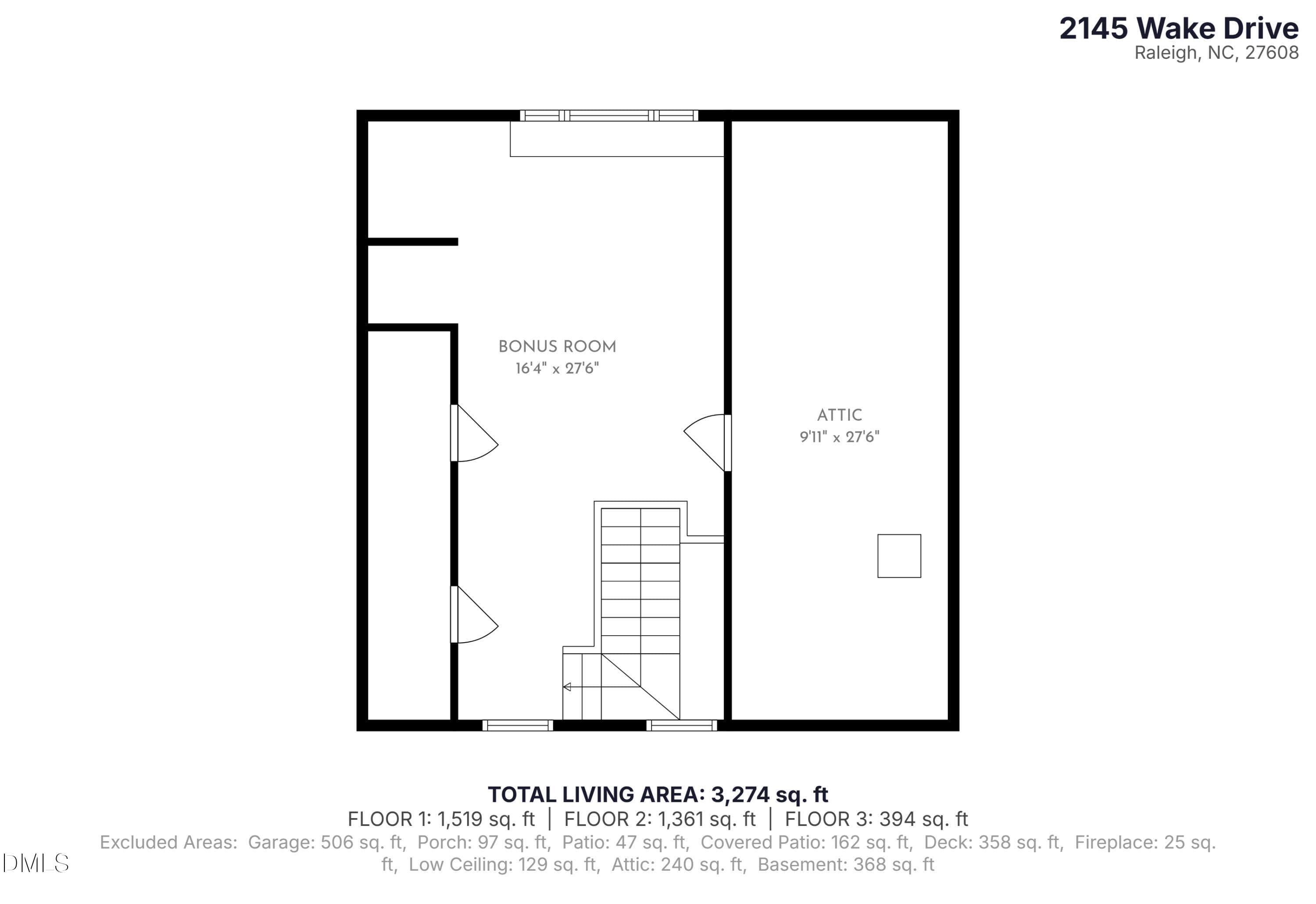 Third floor plan - 2145 Wake Drive, Raleigh, NC 27608, Raleigh