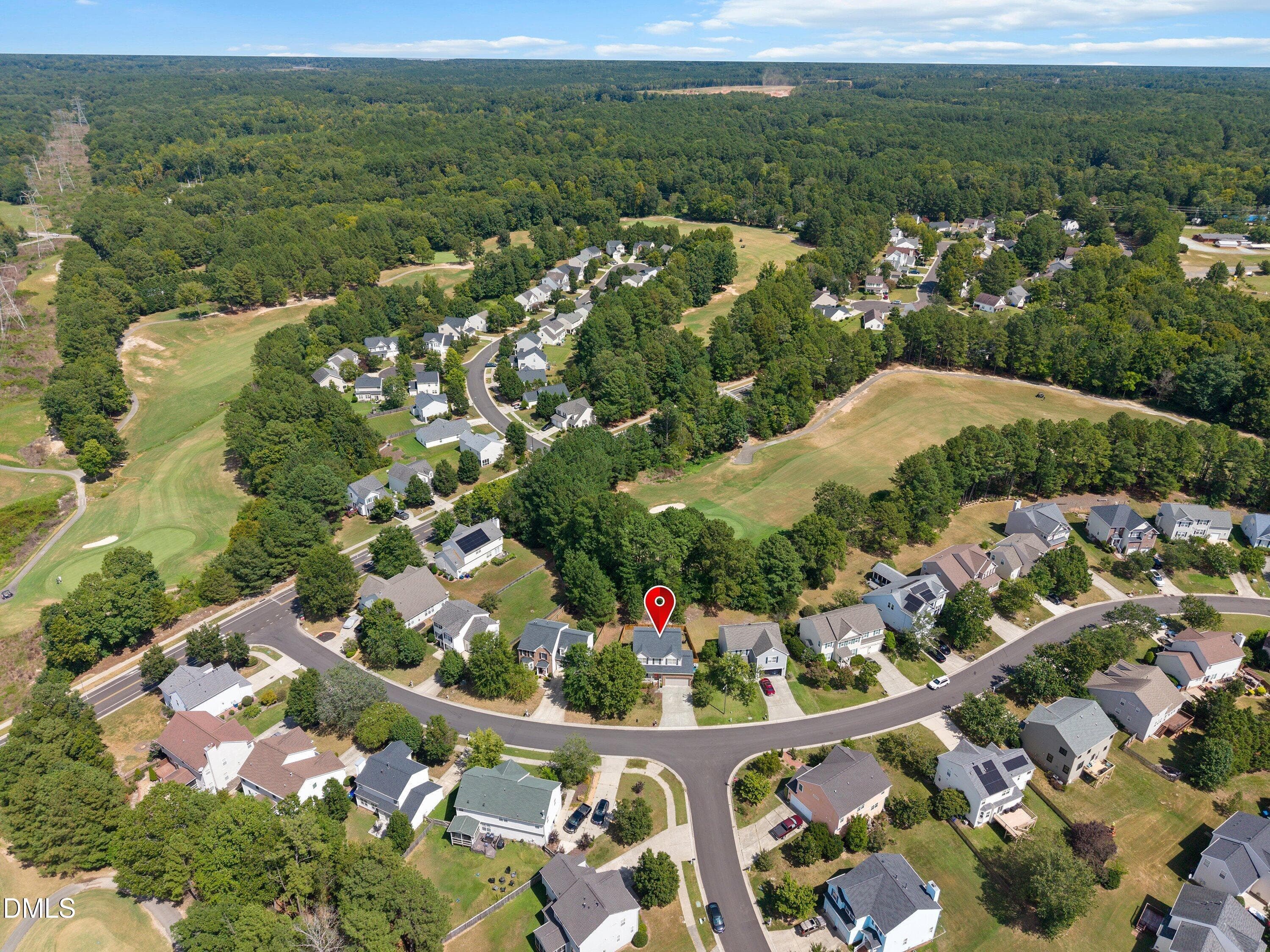 aerial-backs to golf course - 107 Stoney Drive, Durham, NC 27703, Durham