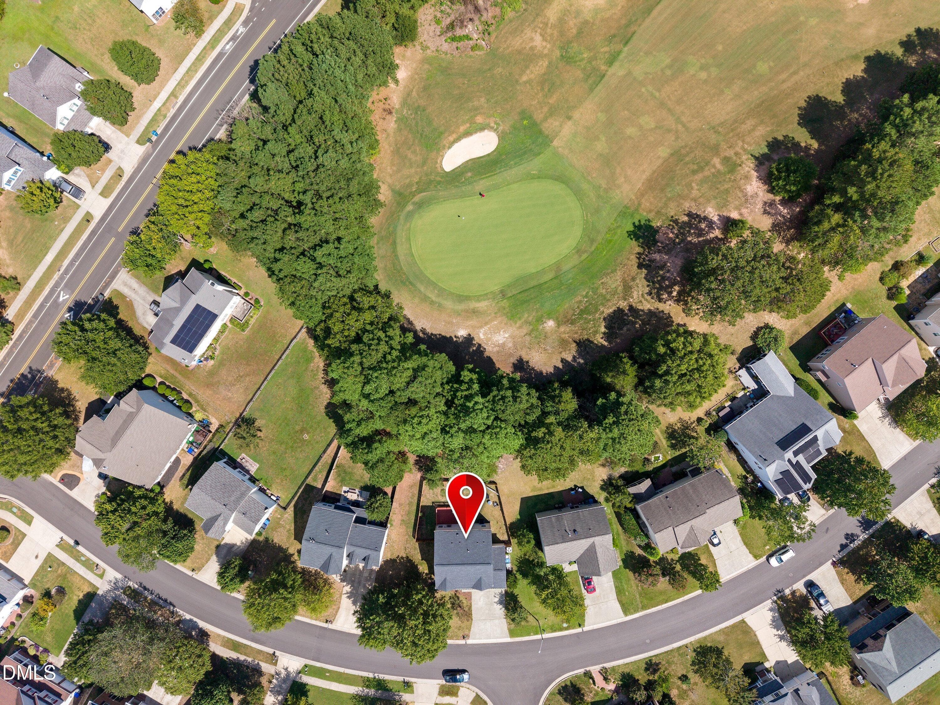 aerial-backs to 4th hole of golf - 107 Stoney Drive, Durham, NC 27703, Durham