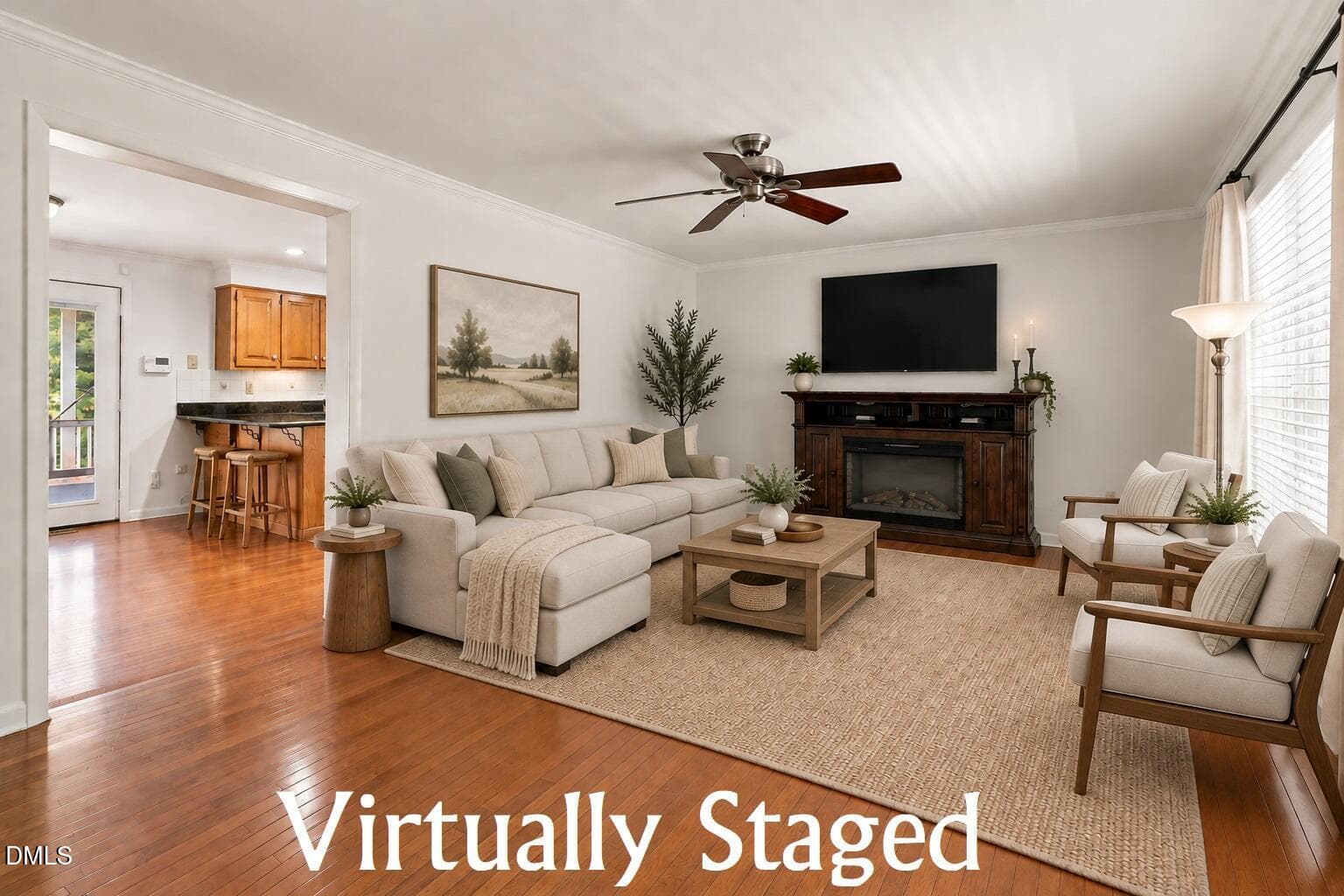 Living room - virtually staged - 3590 Tom Hunt Road, Oxford, NC 27565