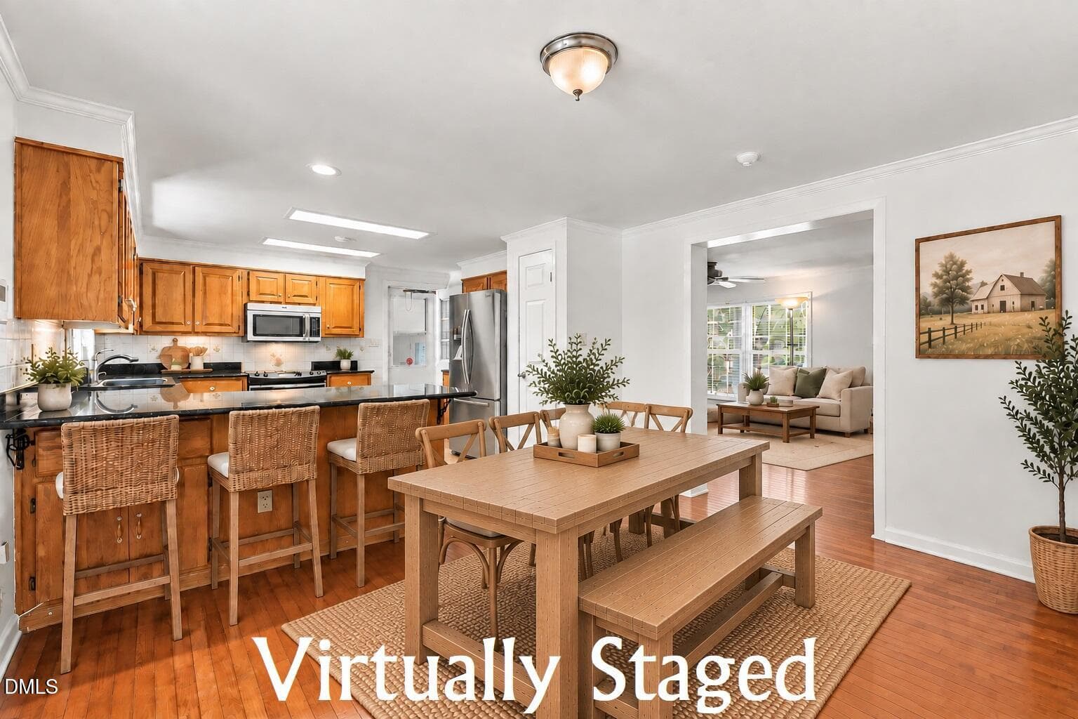 Dining and Kitchen - virtually staged - 3590 Tom Hunt Road, Oxford, NC 27565