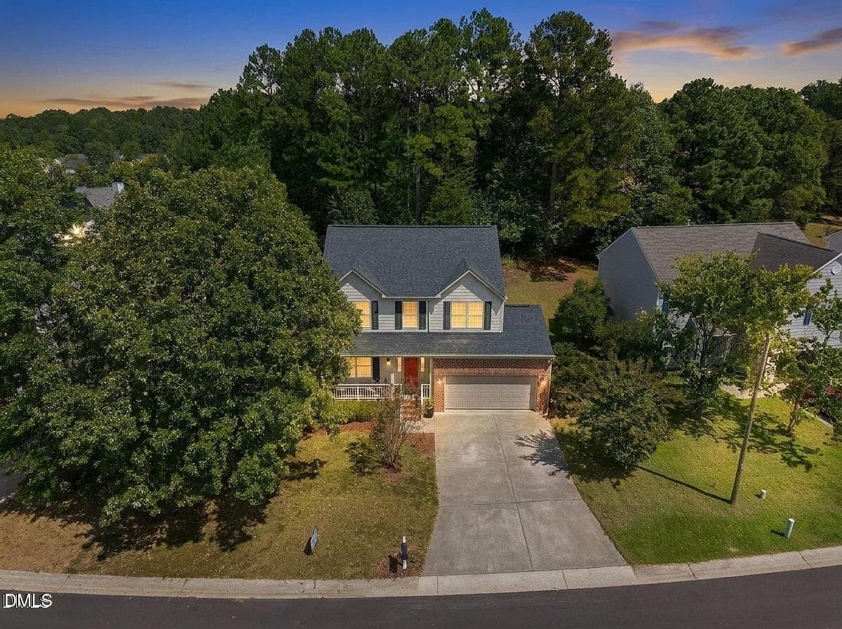Front aerial-Virtual twilight - 107 Stoney Drive, Durham, NC 27703, Durham