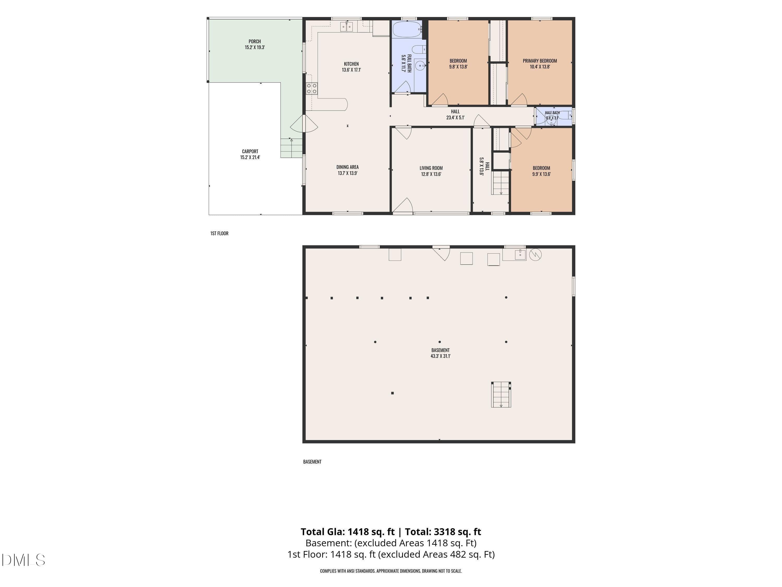 Floor Plan-main level and basement - 2307 Us 70-a E, Pine Level, NC 27568