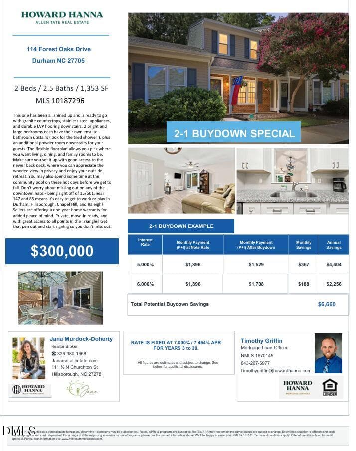 2 1 rate flyer - 114 Forest Oaks Drive, Durham, NC 27705, Durham
