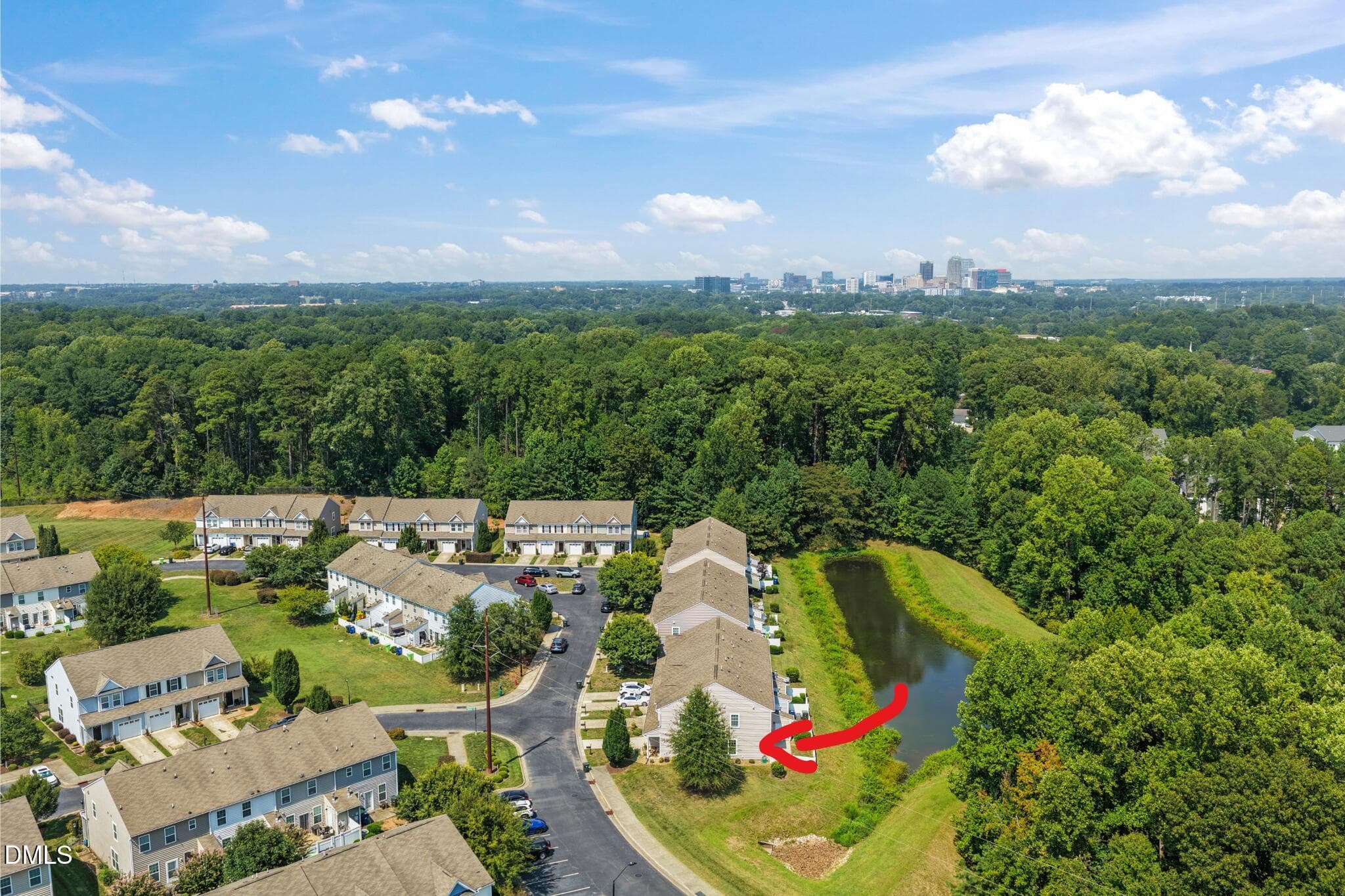 Arial view of backyard with pond - 1027 Renewal Place, Raleigh, NC 27603