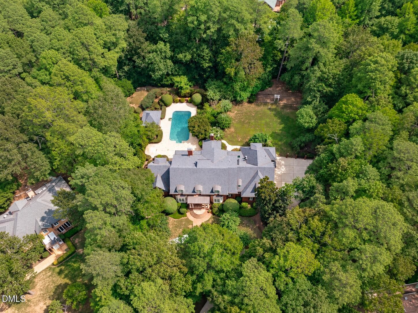 Aerial 3 - clear pool water - 11204 Trescott Court, Raleigh, NC 27614