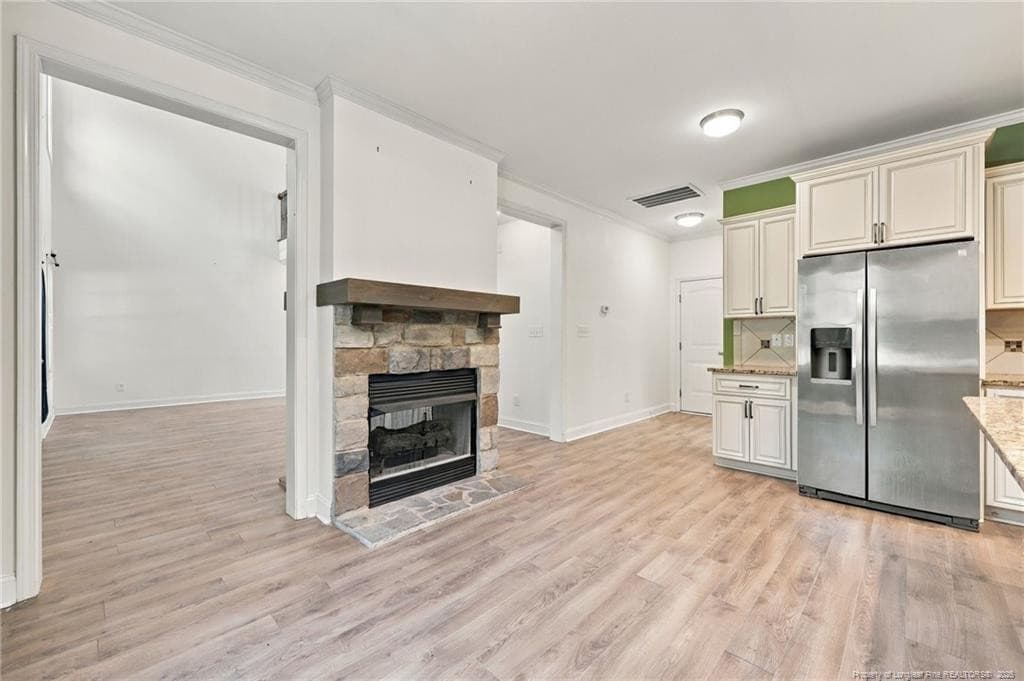Fireplace in Kitchen - 265 Dewey Drive, Vass, NC 28315