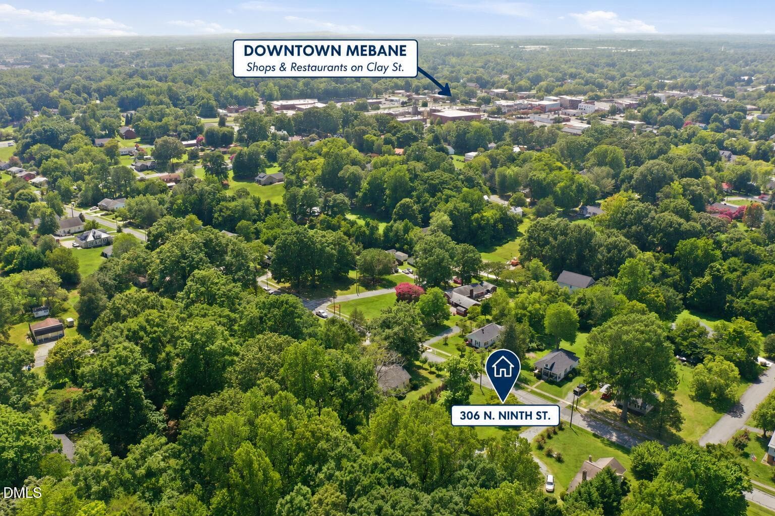 Aerial View-Labeled - 306 N Ninth Street, Mebane, NC 27302