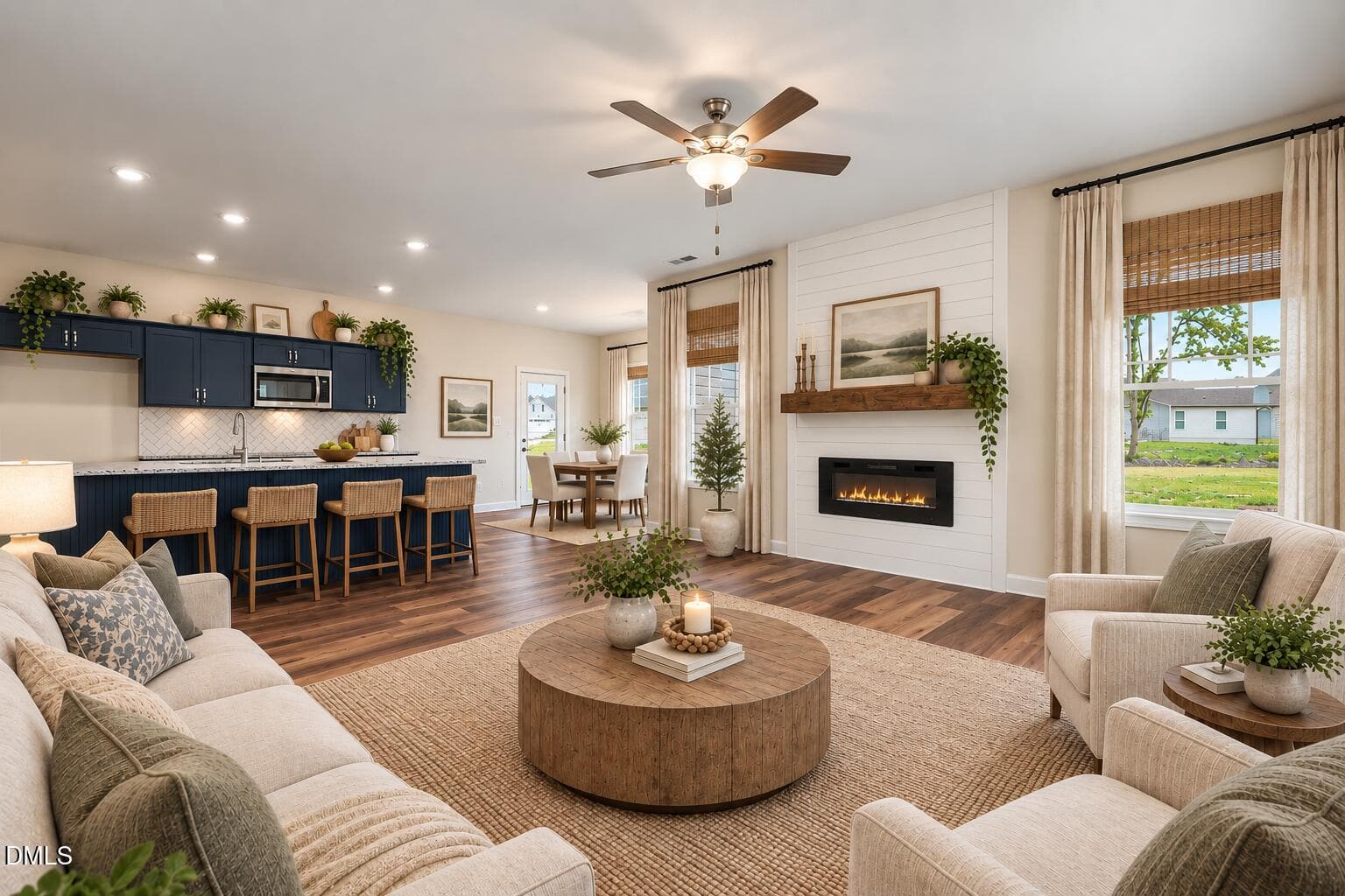 Virtually staged lr, kitchen & dining ar - 105 Burnello Court (lot 217), Princeton, NC 27569